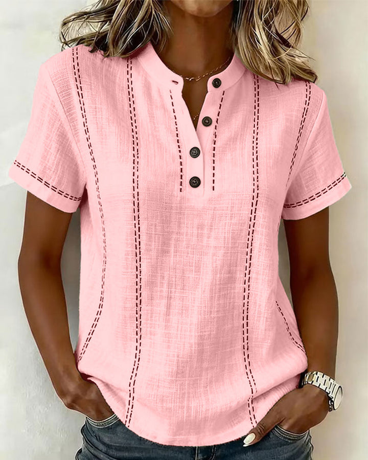 Fashion Casual Button V-Neck T-Shirt