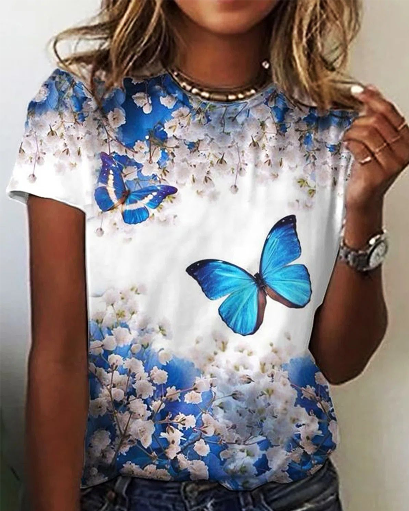 Simple round neck printed t-shirt