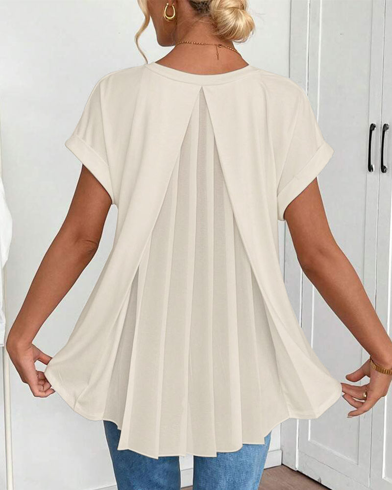 Short-Sleeved Solid Color Patchwork T-Shirt