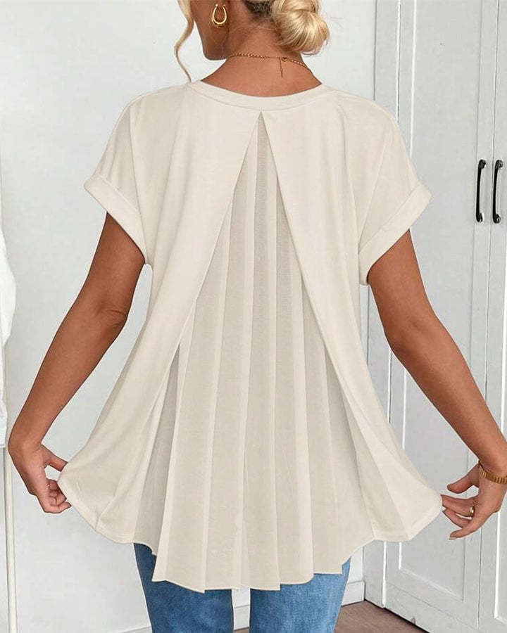 Short-Sleeved Solid Color Patchwork T-Shirt