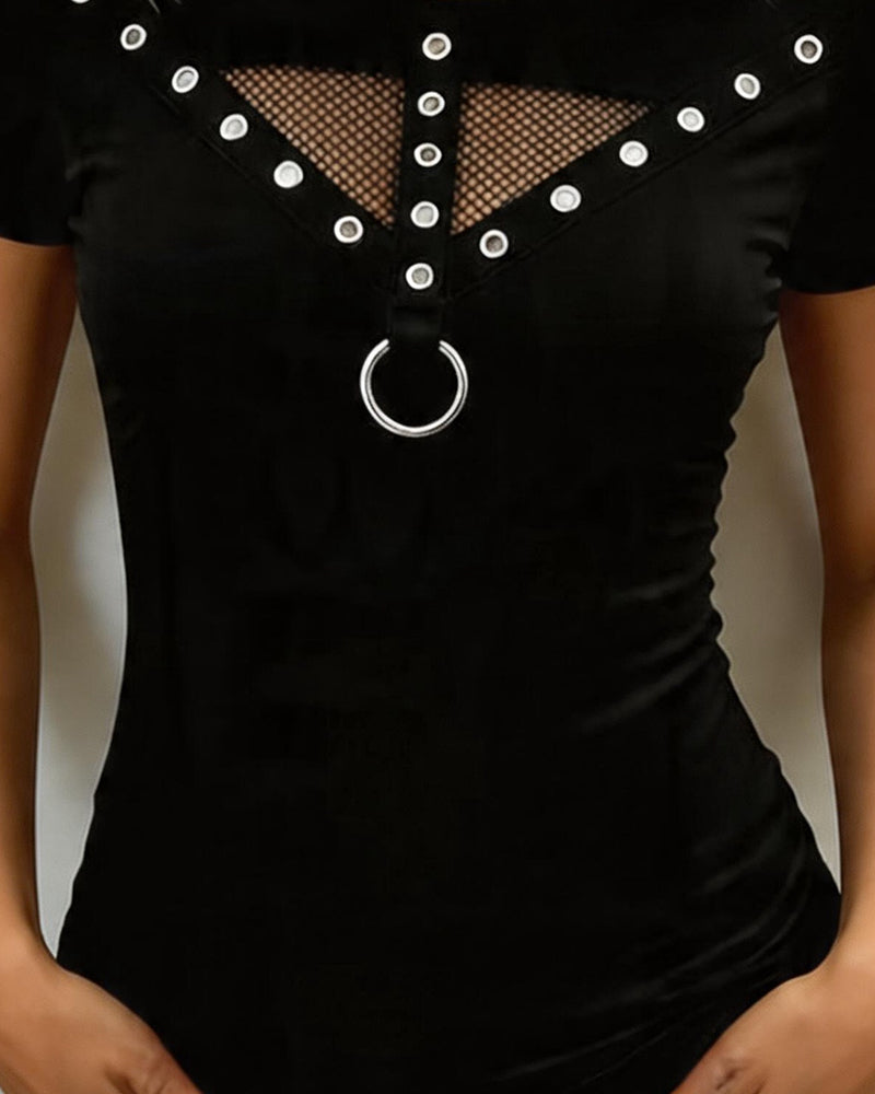 Crew Neck Casual Hollow T-shirt