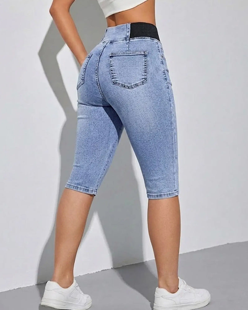 Elastic Waist Cropped Jeans