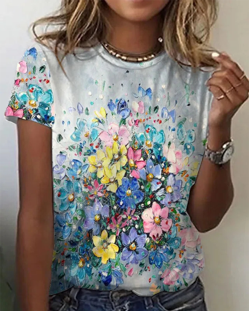 Simple round neck printed t-shirt