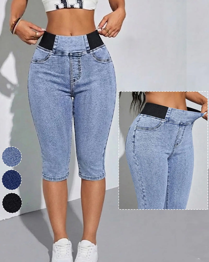 Elastic Waist Cropped Jeans