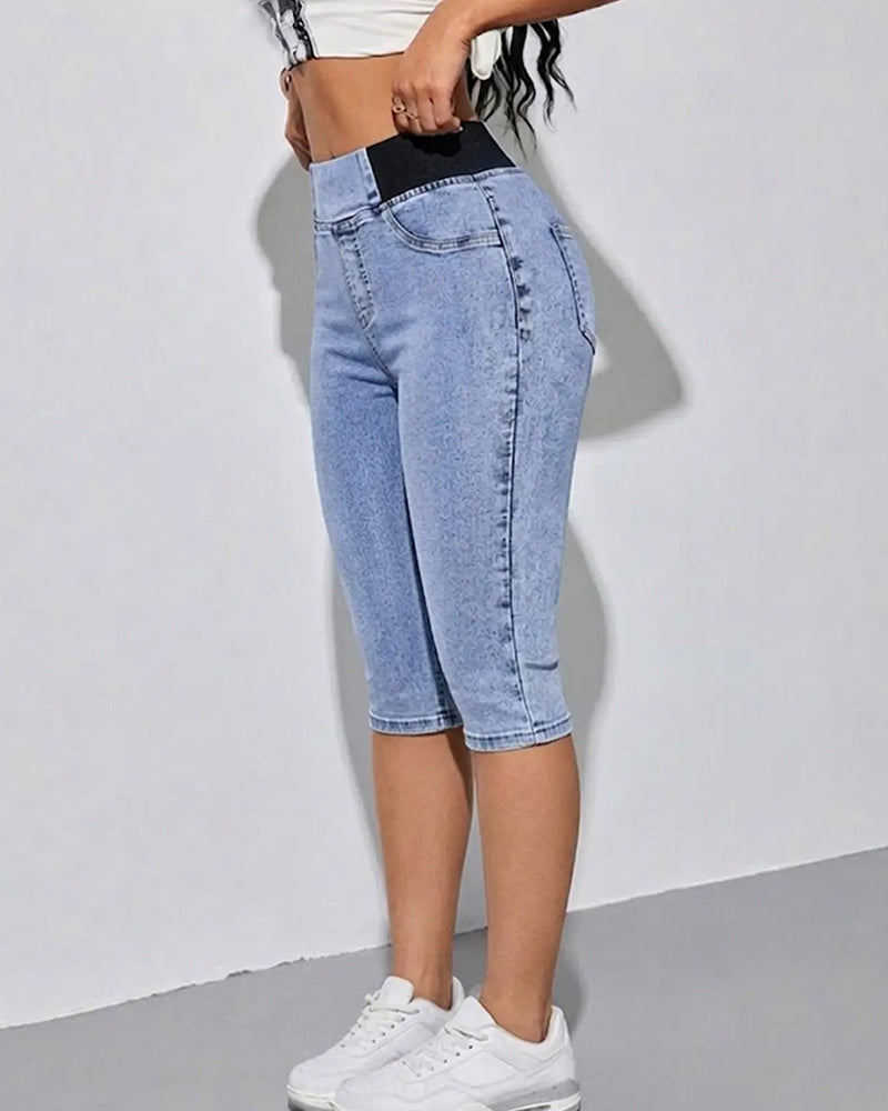 Elastic Waist Cropped Jeans