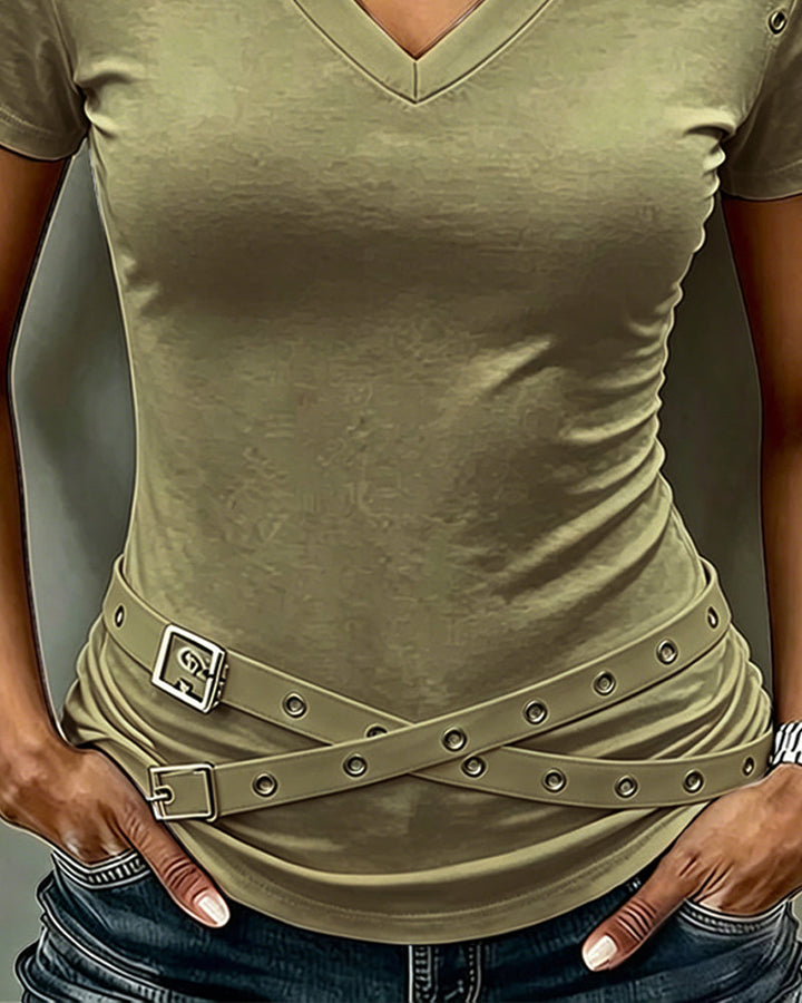 Cross Strap Hollow Out Slim Fit T-Shirt